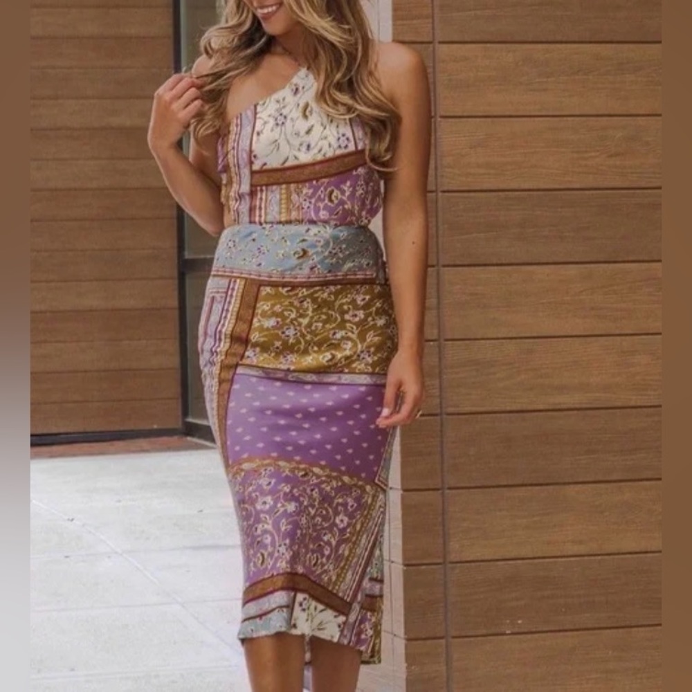 fall patchwork halter midi dress